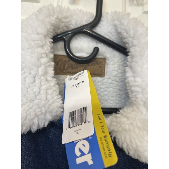 New WRANGLER Cowboy Utility Blue Sherpa Lined Denim Western Vest Men's Size XL - Picture 2 of 15